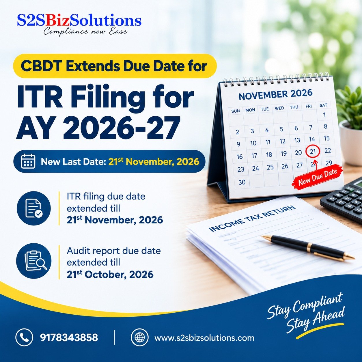 CBDT Extends ITR Filing Due Date for AY 2026-27: New Deadline & Audit Date